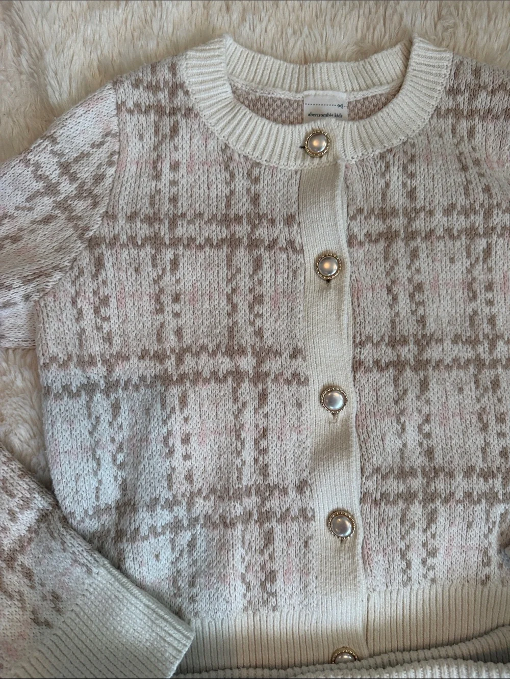 Abercrombie & Fitch Cream and Tan Plaid Knit Cardigan & Skirt Set
